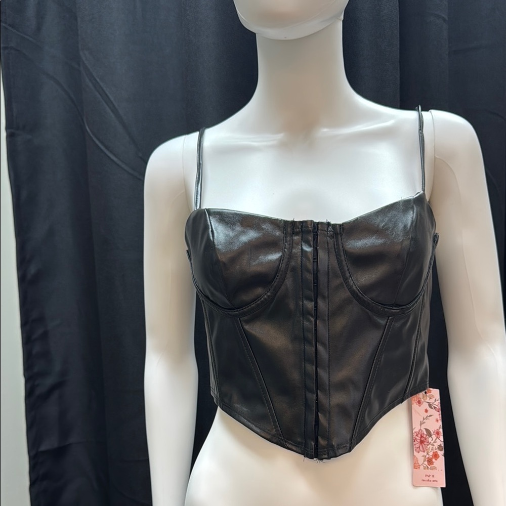 Black Faux Leather Corset Top